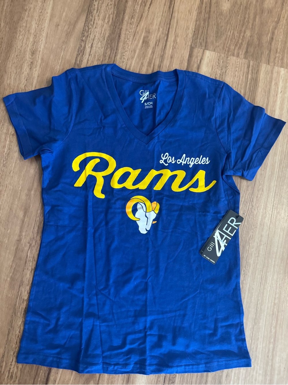 Los Angeles Rams Royal Blue & Yellow V-Neck Tee G-III New W Tags Small